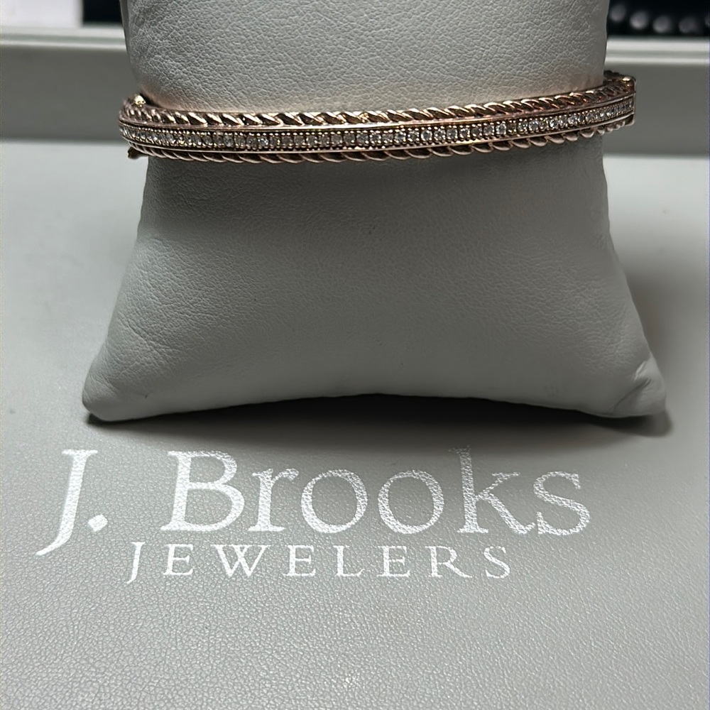 New Doris Panos 18K Rose Gold Overlay Pegasus Diamond Bangle .55ctw Size Large